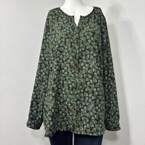 Talbots Peacock Bird Feather Long Sleeve Blouse Sz Large‎ Classic Fairy Whimsy